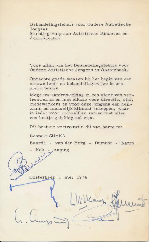 Succeswensen SHAKA-bestuur bij opening Kannerhuis (1974)